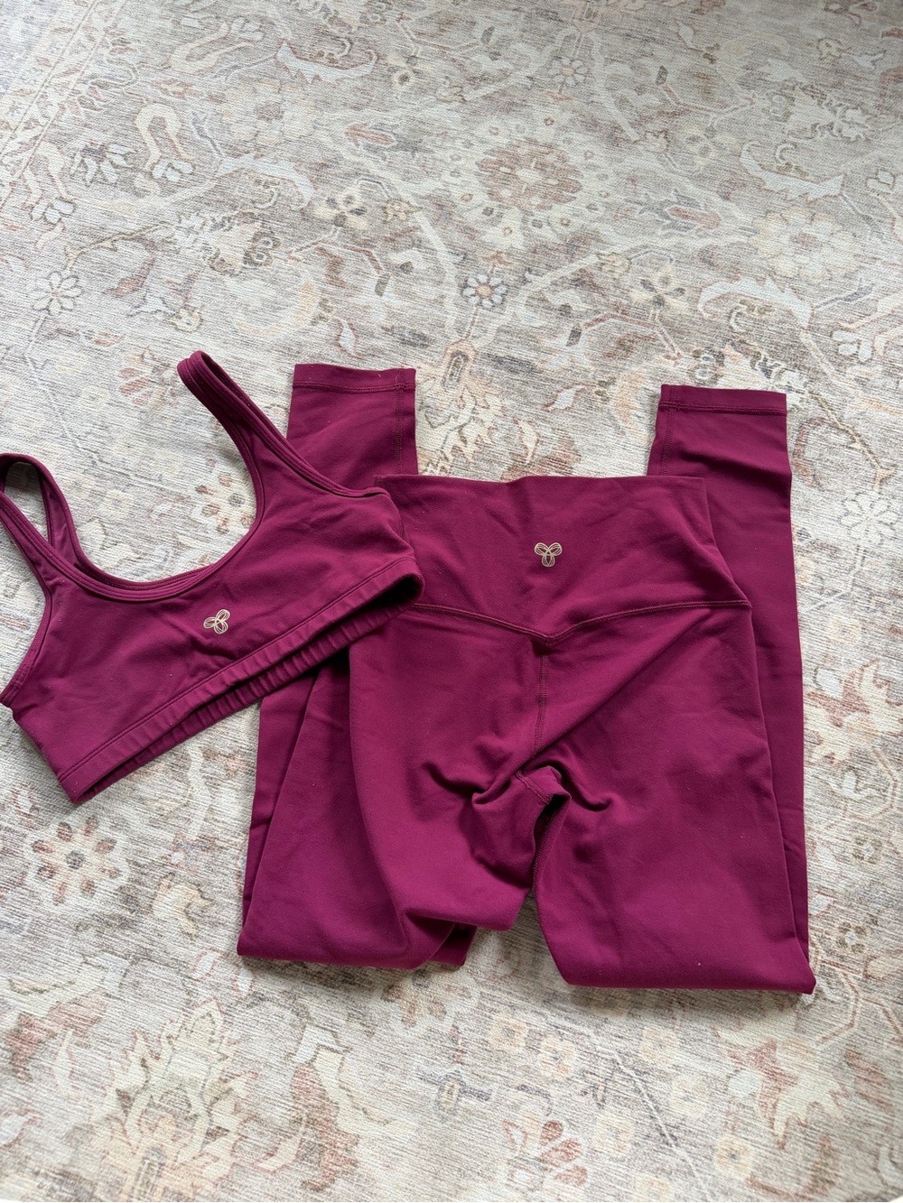 Aritzia Burgundy High-Waist Leggings with Matching Sports Bra Set